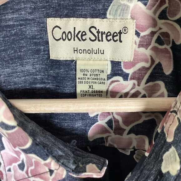 Cooke Street Honolulu Mens XL Hawaiian Floral Blue Button Camp Shirt U.S.A Made - Picture 3 of 15